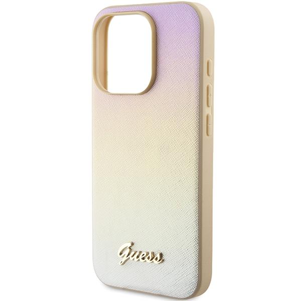 Guess Guhcp15Lpsairsd Iphone 15 Pro 6.1 Złoty/Gold Twarde Etui Saffiano Iridescent Script