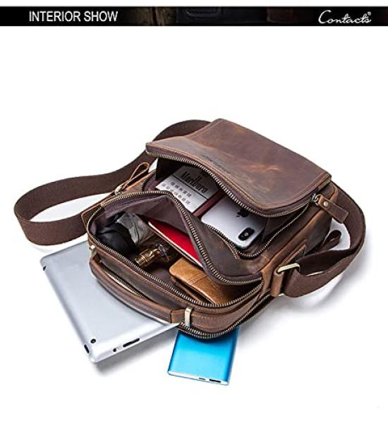 Shoulder Crossbody Can Hold iPad All Travel Shoulder Vertical [Contacts] Men's Handbag, Mini, Cowhide, Leather, Bag, Present, Bag, (Coffee)