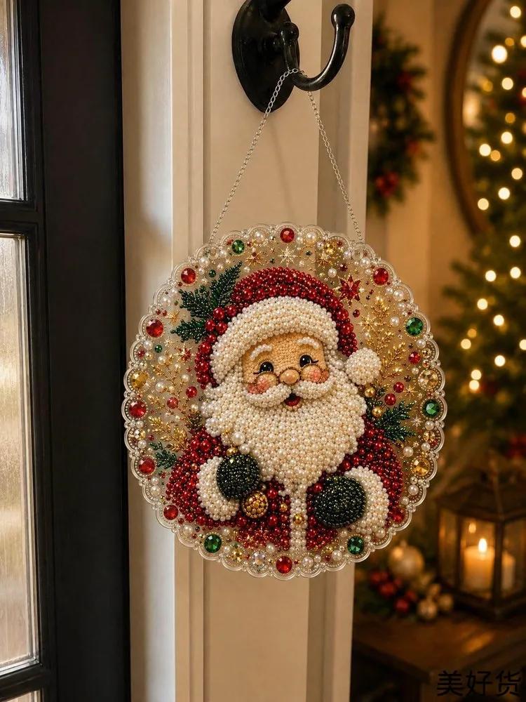 Christmas diamond painting sun catcher 20cm diy kit with pearl & crystal beads hanging window wall decor new year gift