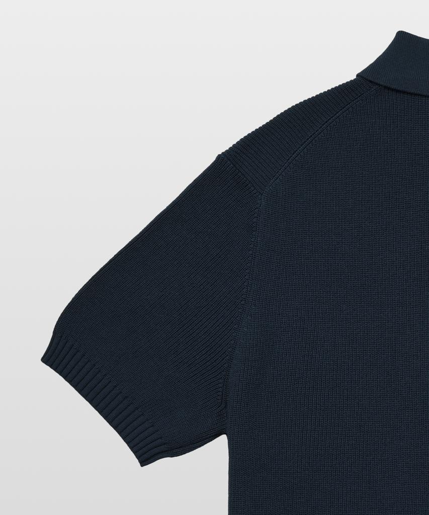 MANNERGRAM Textured Cotton 100% Polo Short Sleeve Knit Faded Navy