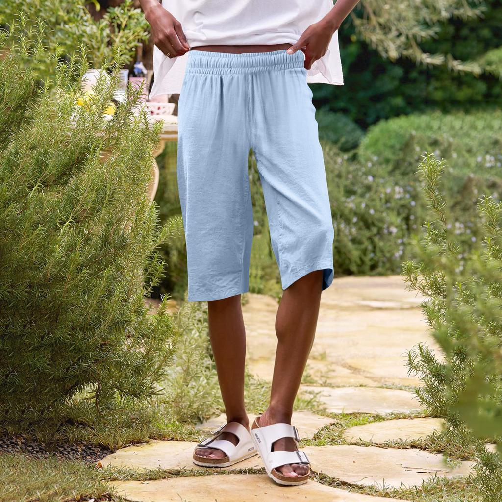 Женские однотонные повседневные брюки с высокой талией, спортивные брюки, шорты 1/2