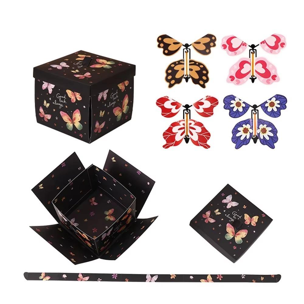 Multicolor Flying Butterfly Gift Box Paper Auto Expand Exploding Gift Box Wind Up Mechanism Novelty Present Box