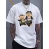 Летние мужские футболки из 100% хлопка, модные, повседневные, спортивные, свободного кроя, с принтом мультяшного медведя, с круглым вырезом и короткими рукавами