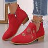 Fashion Embroidery Women Ankle Boots Suede Chunky Heels Shoes Winter Fashion Walking Shoes Women 2024 Trend Snow Boots Dress Mujer Botas