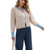 Autumn and Winter Sweater Women's Knitwear Fashion Round Neck Single Row of Buttons Colour Collision Knitted Cardigan Jacket