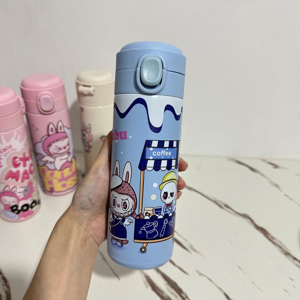 Cartoon Thermos Cup Elastic Buckle Cup 304 Stainless Steel Vacuum Pea Cup Convenient for Home Use