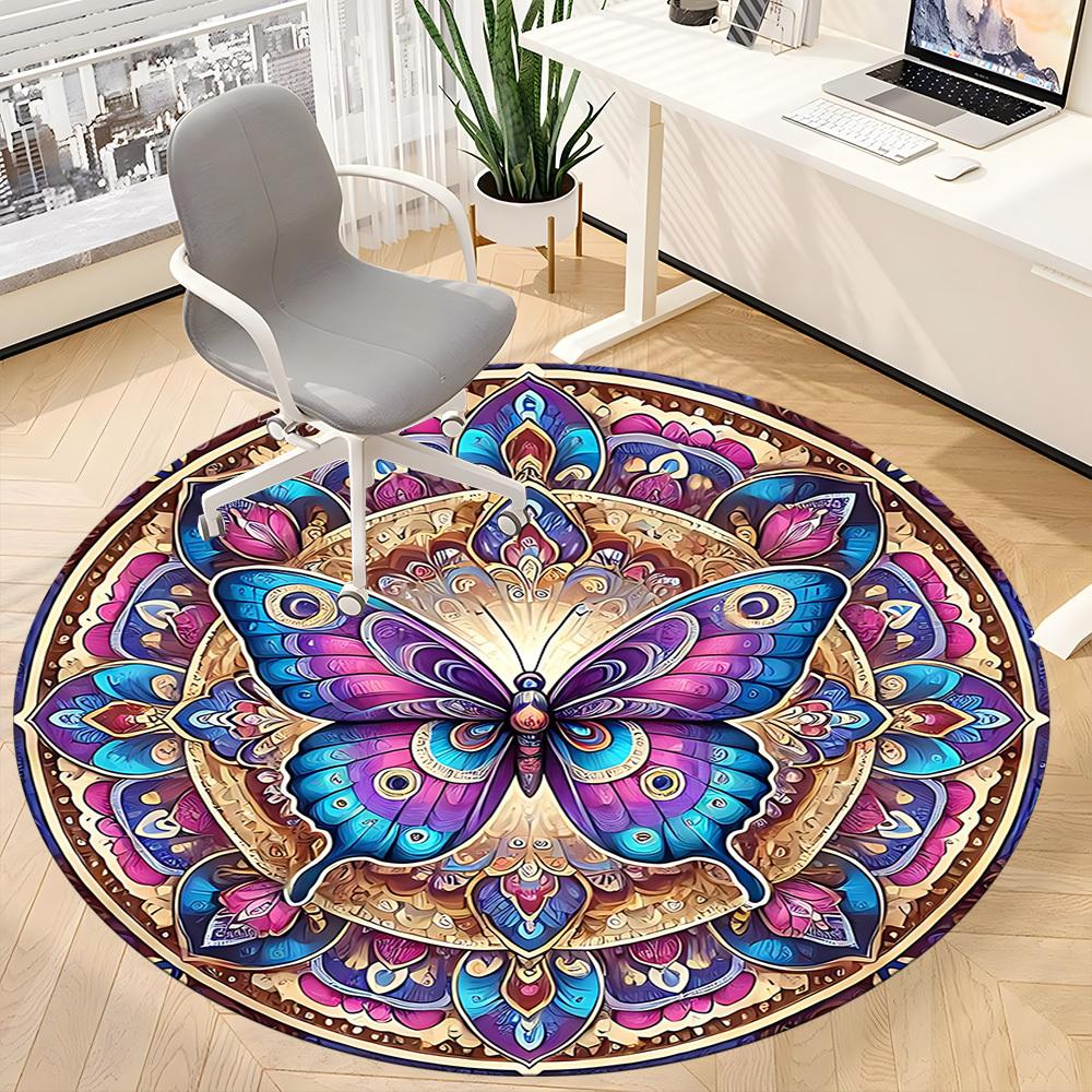 1pc Butterfly Mandala Artwork Chair Carpet for Office, Soft, Non-Slip Polyester Mat, Office, Living Room, Bedroom, Durable Polyester yy251207203
