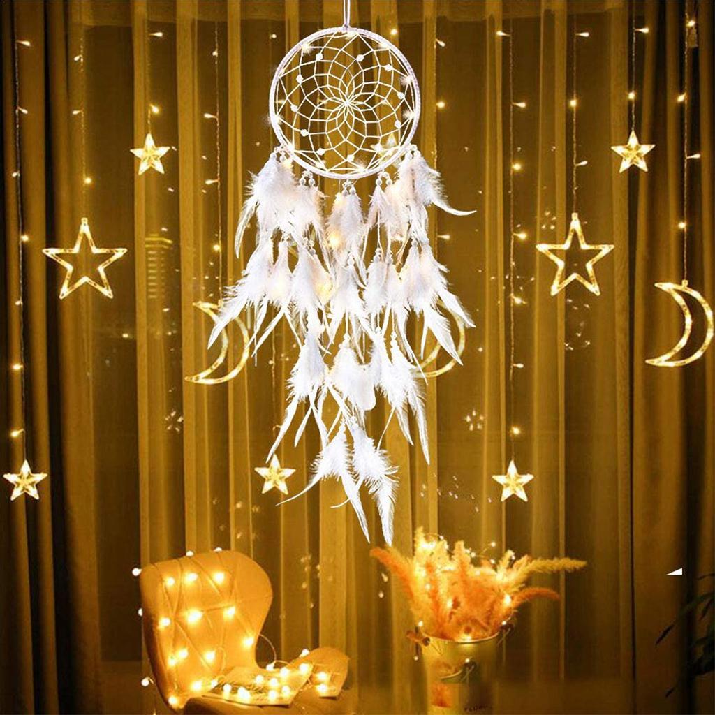 Bohemian Decoration LED  Girl Handmade Lace  Feathers Wall Hanging