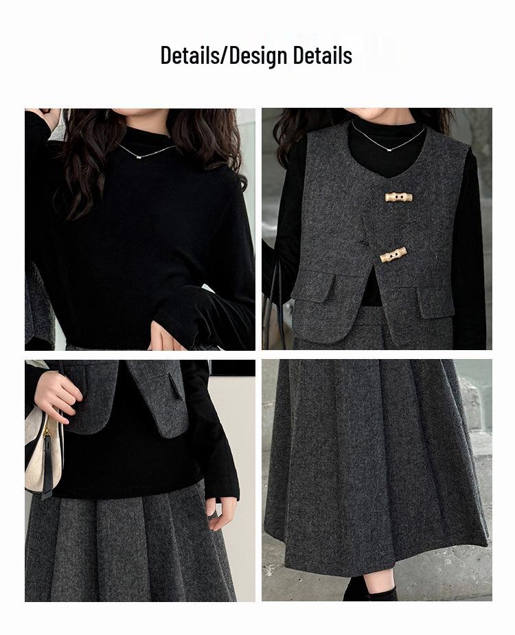 Стильный серый комплект из жилета и юбки для девочек на весну/осень 2025 года