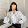 Элегантная белая рубашка с длинным рукавом и галстуком-бабочкой для женщин: Французский свободный дизайн, подходит для весны и осени