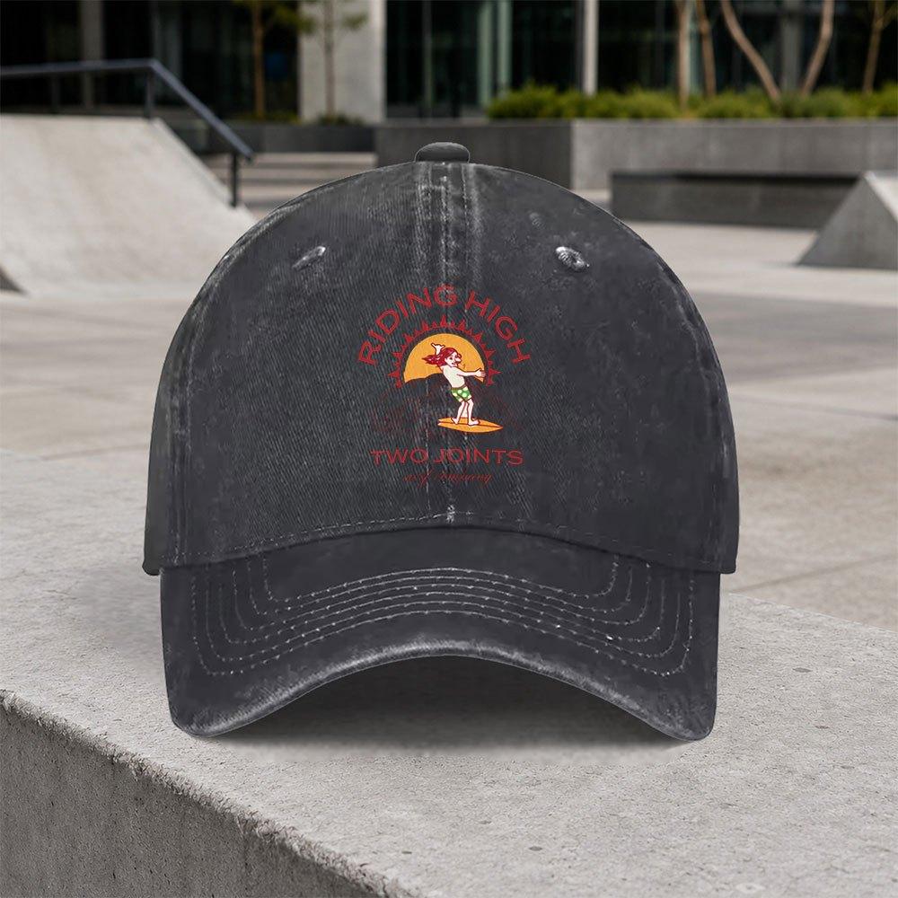 Riding High Vintage Washed Surf Baseball Cap Adjustable Hook Loop Duckbill Cap for Unisex Women