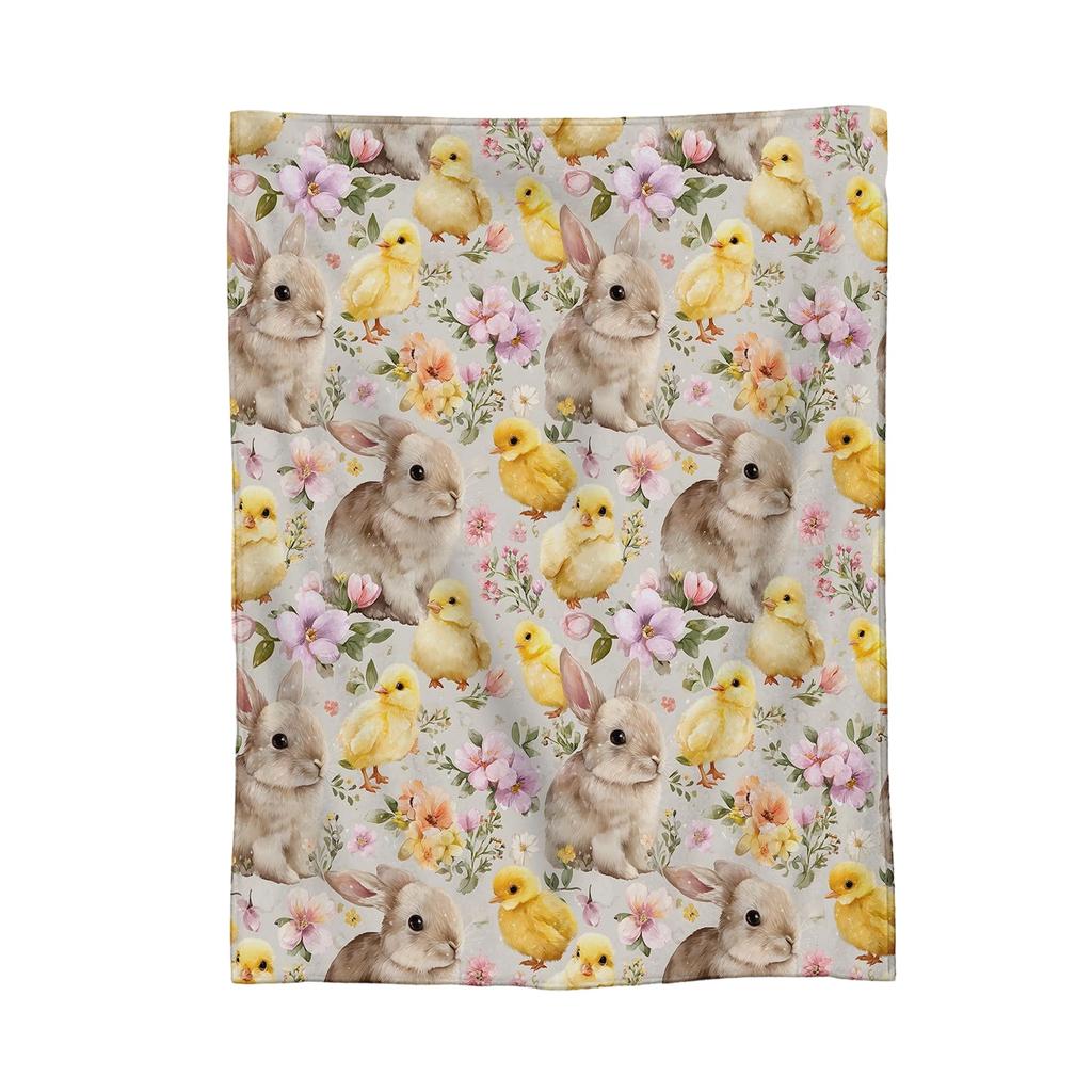 130*150cm Easter Flannel Bunny And Flower Digital Print Blanket, Bed Blanket, Small Dispenser