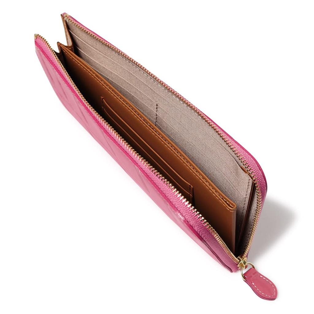 Long Wallet Zipper Genuine Leather Tail Crocodile Made In Japan Thin Embossed Crocodile Cowhide Leather Pink [Alkan] L-shaped Women's 1216-632 [44]