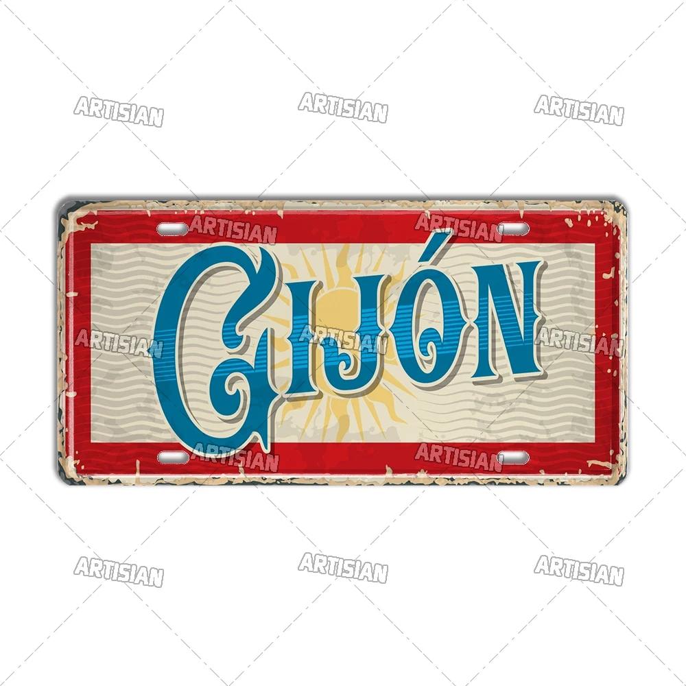 Artisan SPAIN License Plate Metal Sign City Landmark Wall Decor Decorative Vehicle Plate for Bar Pub Club Hotel Cafe Wall Art