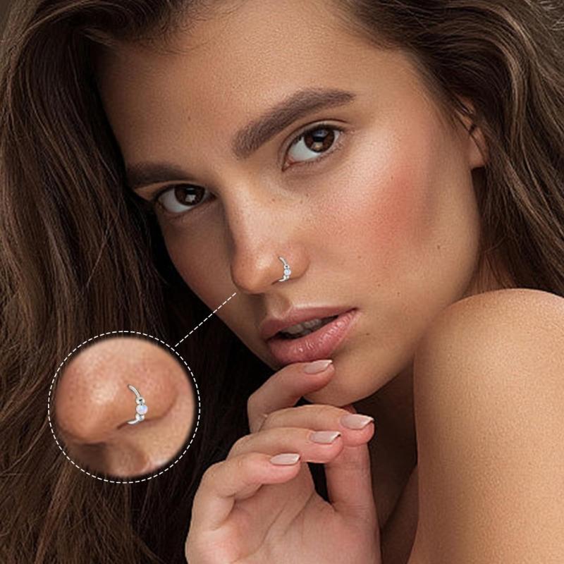 Опаловые кольца для пирсинга носа, набор колец-хупов и сережек-гвоздиков для женщин и мужчин, гипоаллергенные, аксессуары для пирсинга септума, ювелирные изделия для хряща уха