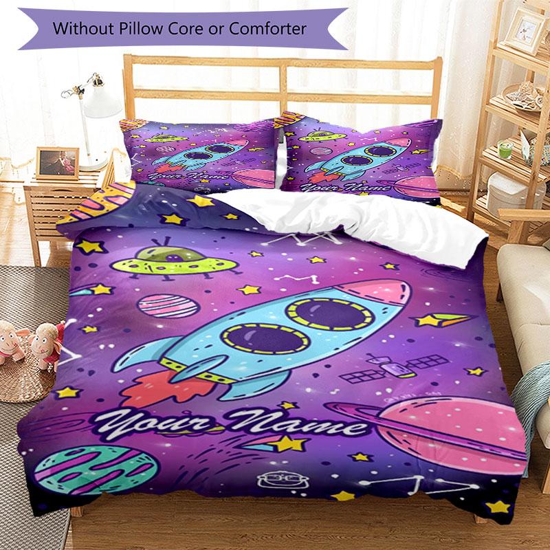 3PC Custom Name Space Adventure Journey Bedding Set Duvet Cover Closure Includes 1 Duvet Cover & 2 Pillowcases for Bedroom