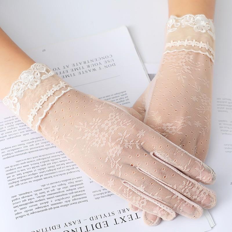 Солнцезащитные перчатки для женщин на весну и лето, кружевные тонкие перчатки с сенсорным экраном для вождения, дышащие солнцезащитные перчатки для велоспорта на открытом воздухе