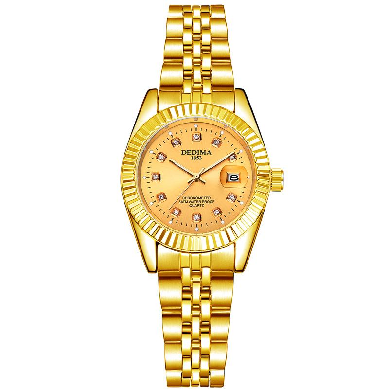 Top New Couple's Watch Steel Band Men's Calendar Waterproof Watch High-end Diamond-encrusted Ladies Luminous Watch