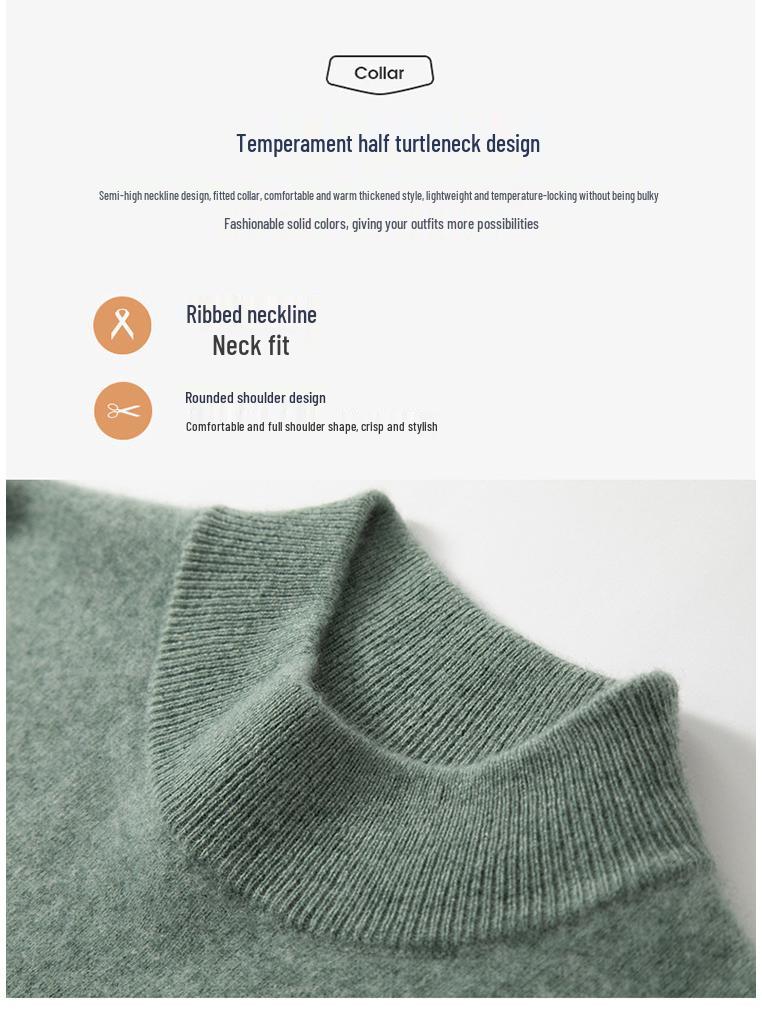 Мужской осенне-зимний пуловер из шерсти и кашемира, полувысокая горловина, однотонный, большого размера