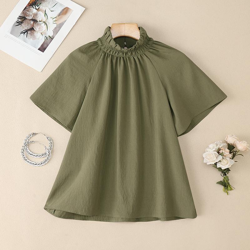 ZANZEA Женская повседневная блузка с высоким воротником, свободного кроя, с короткими рукавами, для лета