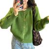 Осенний новый кардиган с круглым вырезом, вязаный топ, женский свободный повседневный тонкий мягкий восковой свитер-жакет
