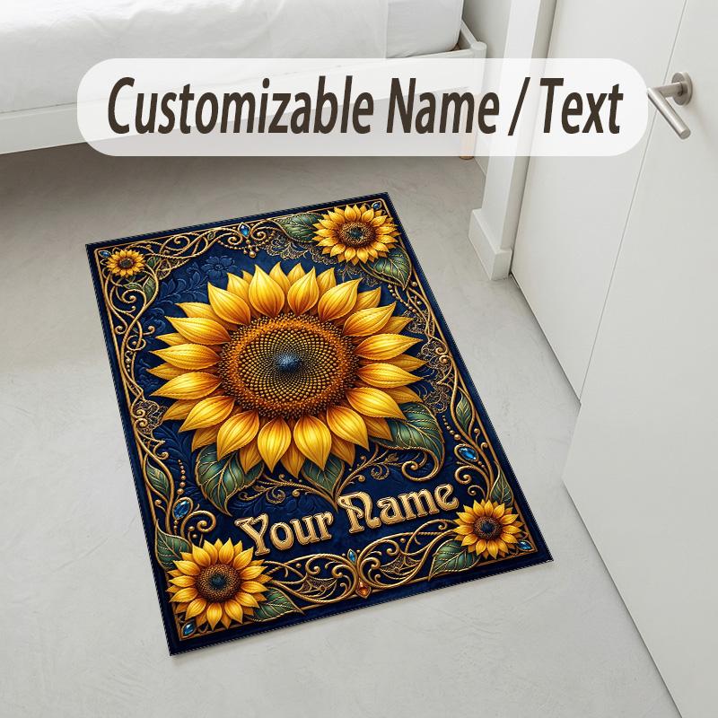 Sunburst Theme Soft Crystal Velvet Rug Custom Name & Text Print Non Slip Floor Rug for Bedroom Living Room