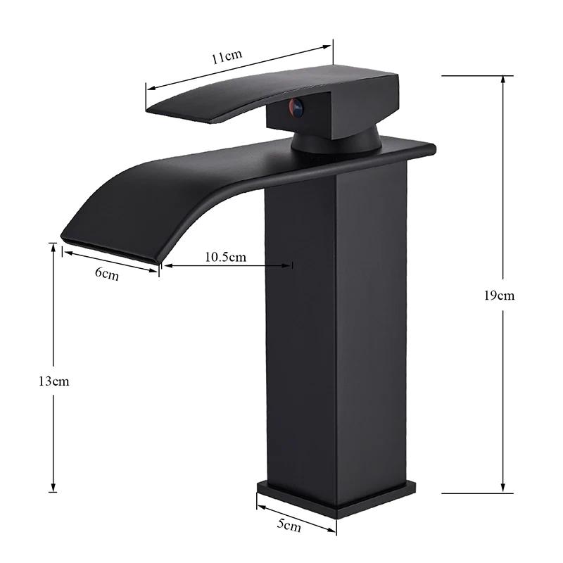 Matt Black Basin Faucet Single Lever Mixer Hot and Cold Water Basin Crane Tap Bathroom Washbasin Sink Waterfall Mixer Tap