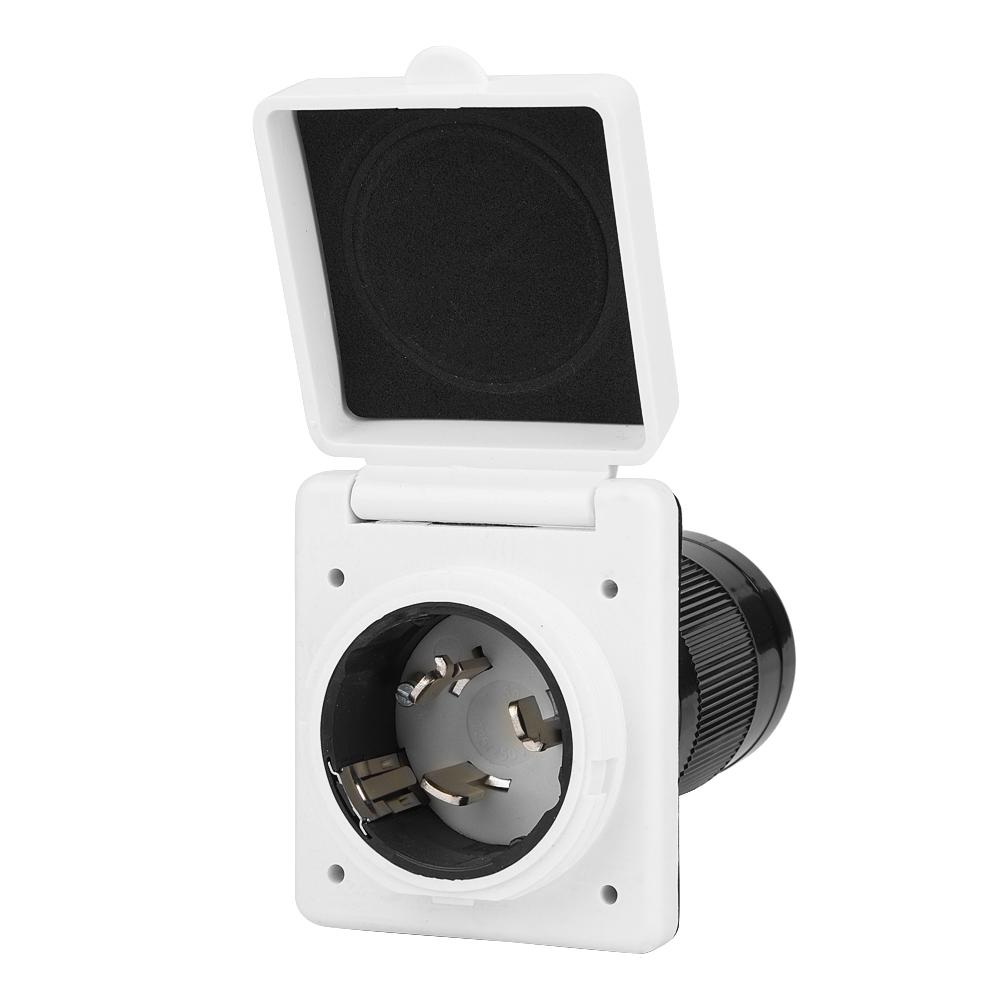 125V/250V 50A RV Marine Power Cord Twist Electrical Lock White Inlet with Waterproof Cover