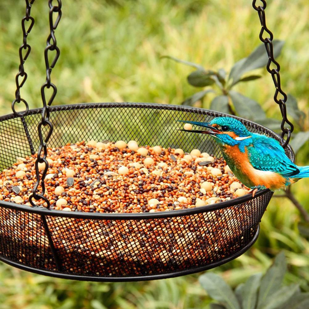 Hanging Bird Feeder Round Tray Metal Mesh Platform Seed Feeder for Outdoor Garden Decoration