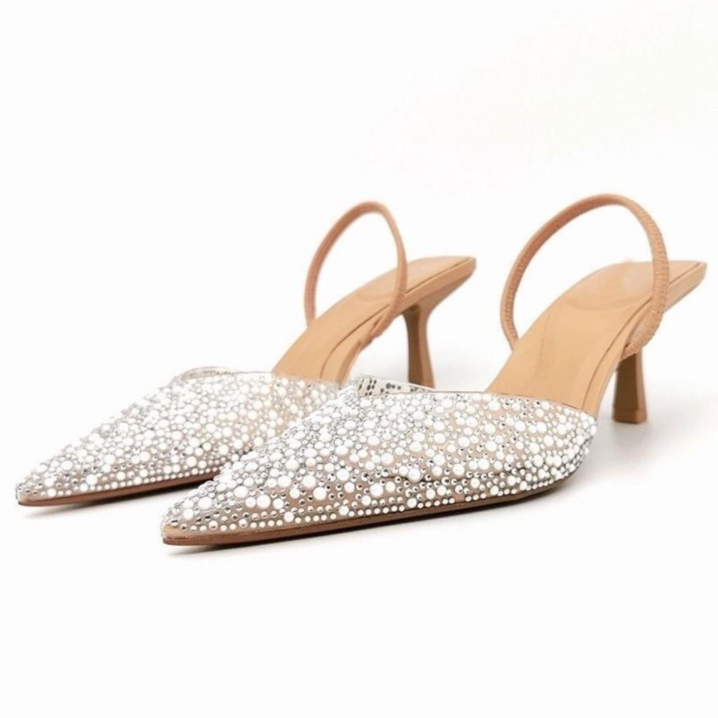 Heeled Sandals With Pearl Embellishments For Summer Wear