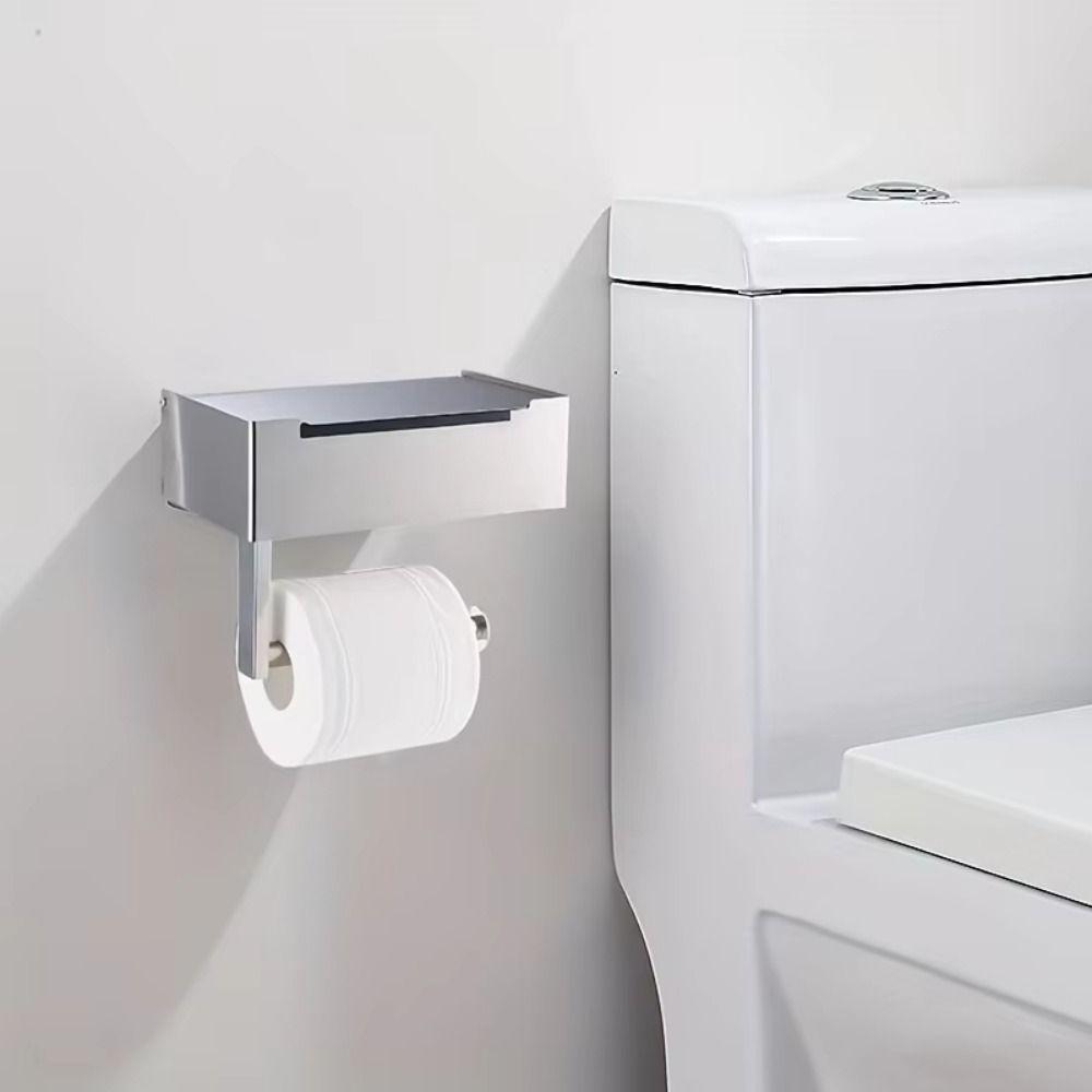 Self-Adhesive Toilet Roll Rack with Shelf Waterproof Wall Mounted Wipe Dispenser Commercial Use