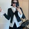 Flip Collar False Two-piece Top Korean Style Lace Long Sleeved Knitwear Knitted Top Women  Party