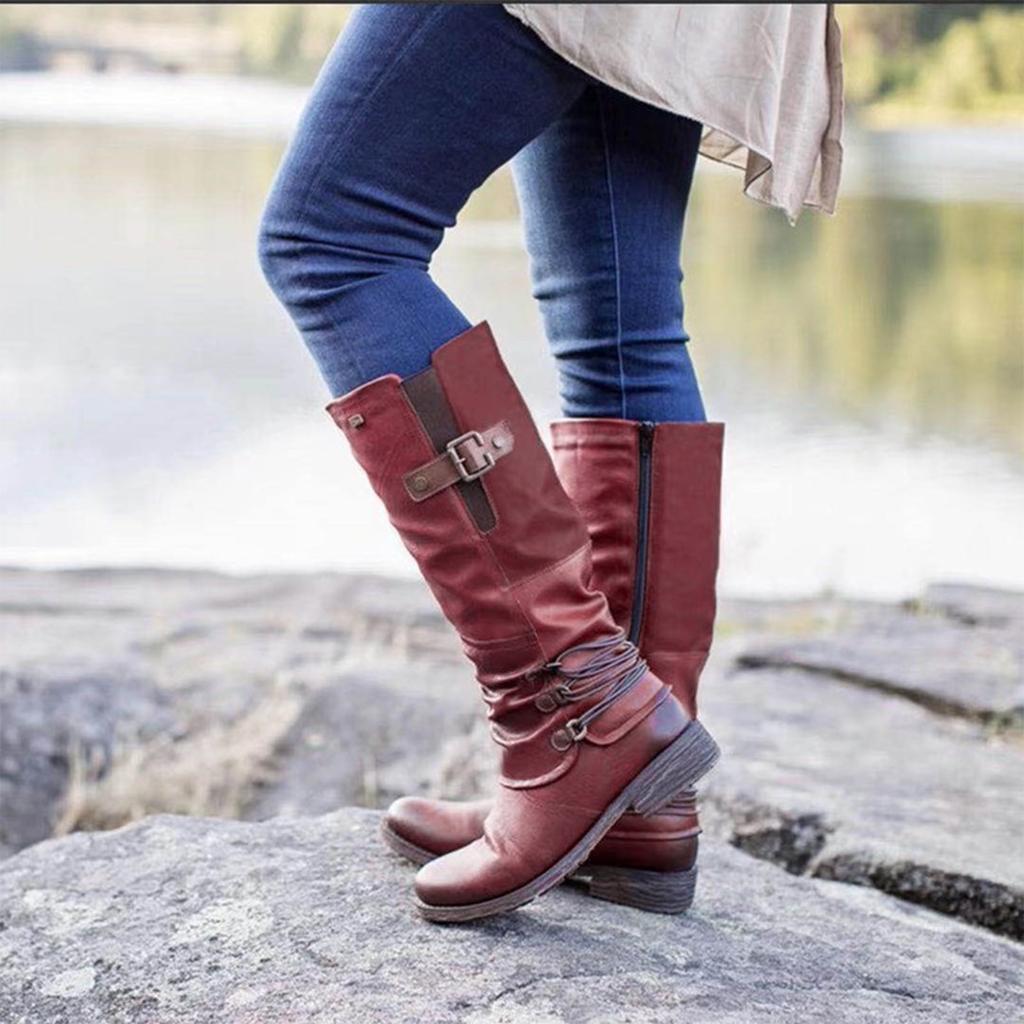 Sagit Knight Boots Женская обувь Зимние и осенние длинные сапоги на платформе с пряжкой ремня