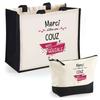 Duo Cabas Jute Et Trousse Merci Couz Géniale Cadeau Prénom Femme Anniversaire Noël | Sac De Courses Pochette Maquillage Shopping