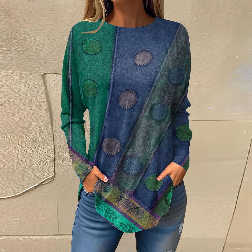 Tee Shirts For Women Fall Casual Long Sleeve Shirts Sweatshirt Retro Printing Top Pullover