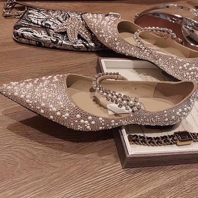 Элитные брендовые женские туфли-лодочки со стразами, свадебные туфли с острым носком и бусинами, женские элегантные женские туфли-лодочки на высоком каблуке