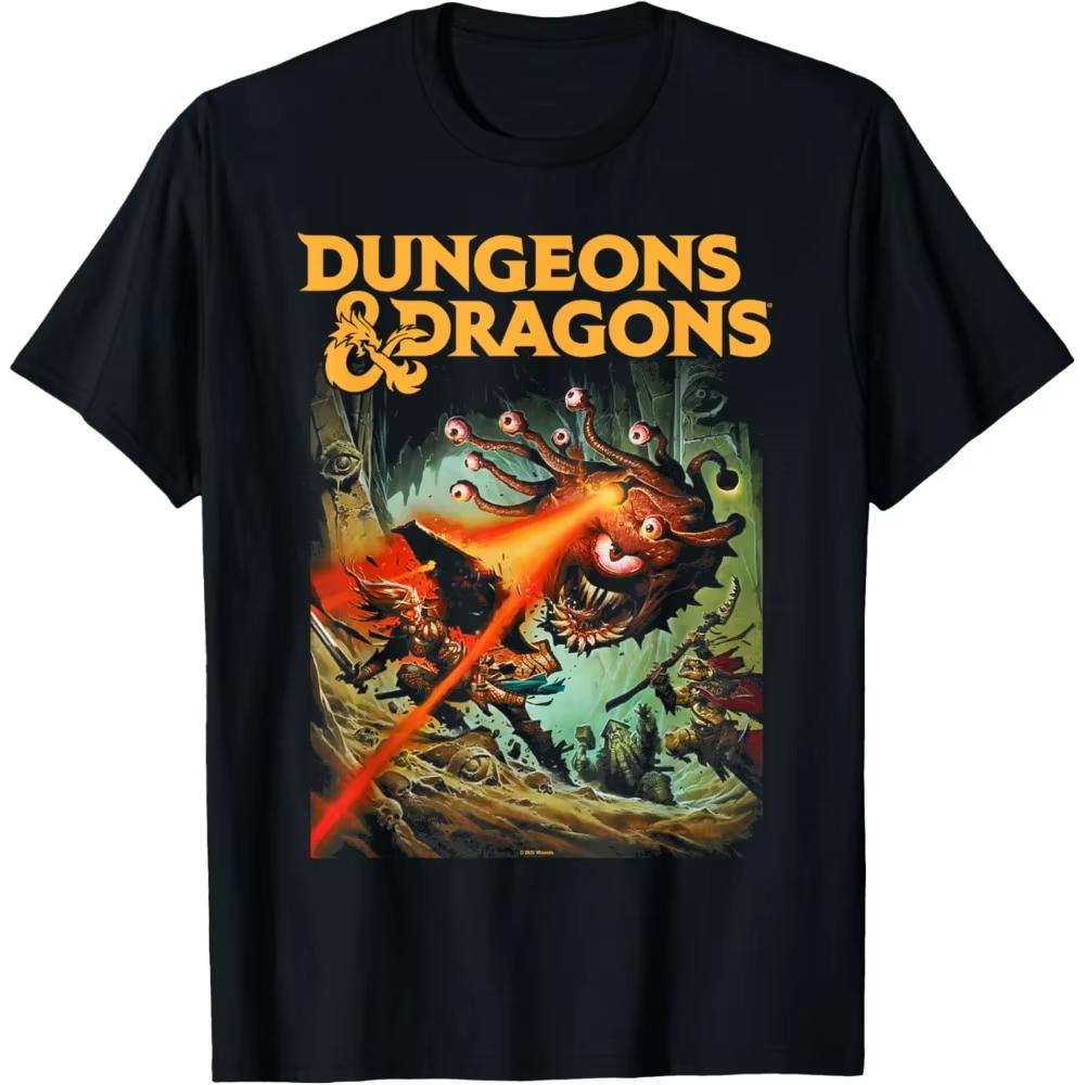 Dungeons & Dragons Strike The Beholder Футболка Классическая RPG Игра Печатная Рубашка Мужская С Круглым Вырезом Хлопок Короткий Рукав Летняя Уличная Одежда