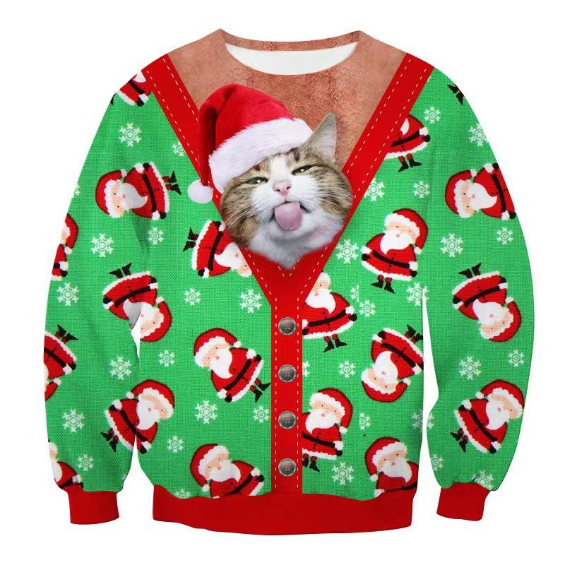 2023 Christmas Digital Printing Funny Pattern Round Neck Sweater Couple Sweater