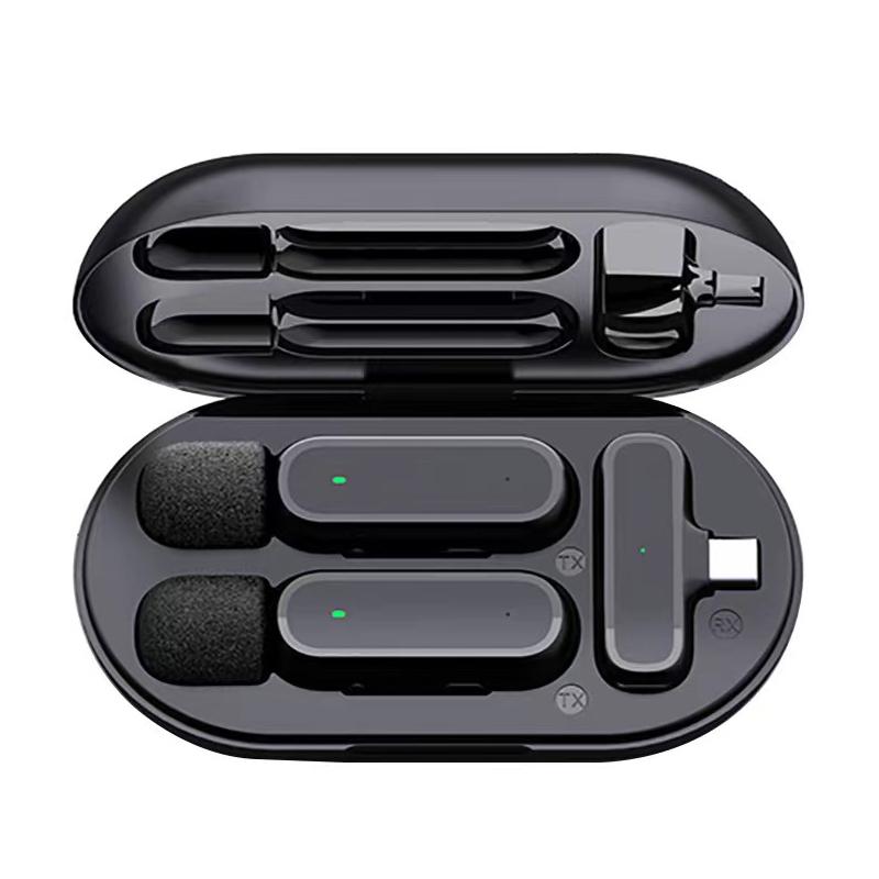K61 Wireless Lavalier Mic Lapel Wireless Microphone with Charging case Compartment for iphone Android Mobile Phone