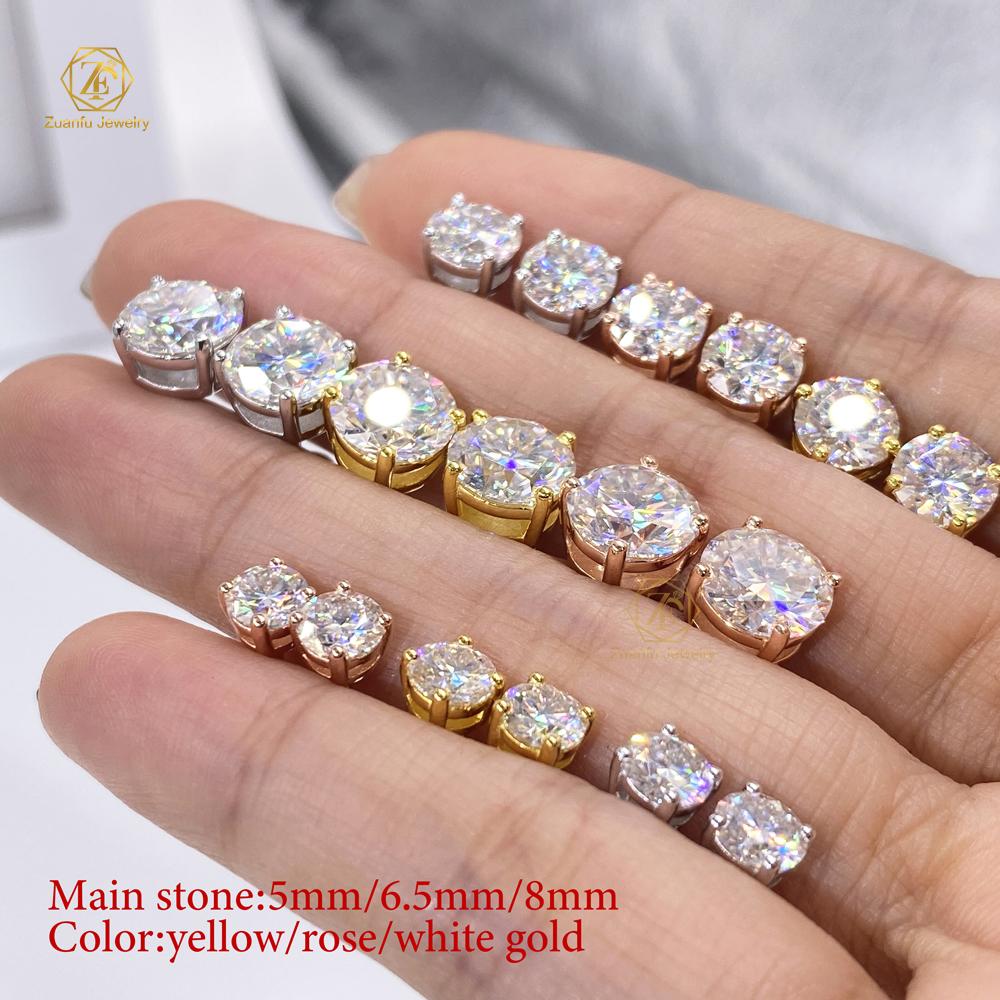 18K White Gold Yellow Gold Rose Gold Plated Moissanite Stud Earrings 5mm 6.5mm 8mm VVS Diamond Earrings for Women
