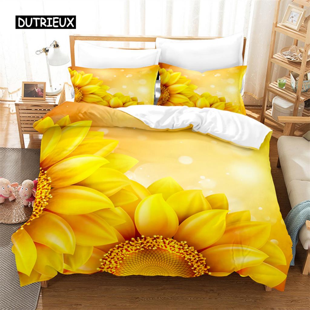 Подсолнух Queen Постельное белье Пододеяльник Постельное белье с цифровой печатью Постельное белье King Size Постельное белье