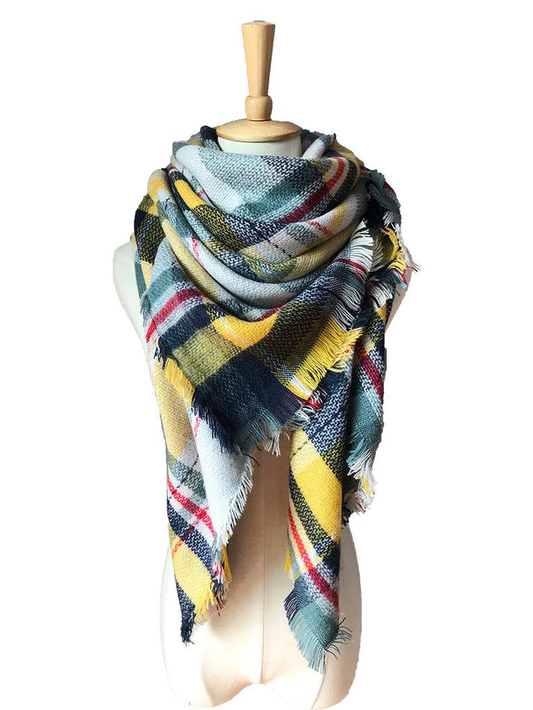 Autumn and Winter New Colorful Plaid Square Scarf Plaid Scarf Men's and Women's Imitation Cashmere Plaid Scarf Shawl