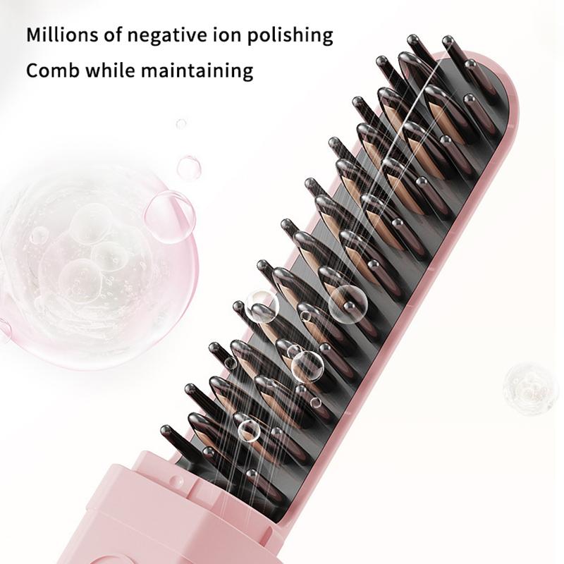 Mini Portable Hair Straightening Comb Dual Use Straight Curling Anti Frizz Great Birthday Gift for Women Girls Hair Care Lover