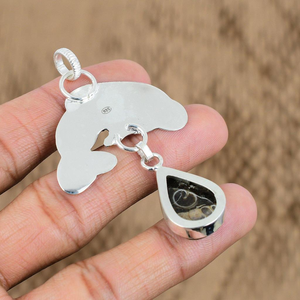 Easter Deal 925 Silver Pear Turritella Agate Stone Wife Fish Engagement Pendant