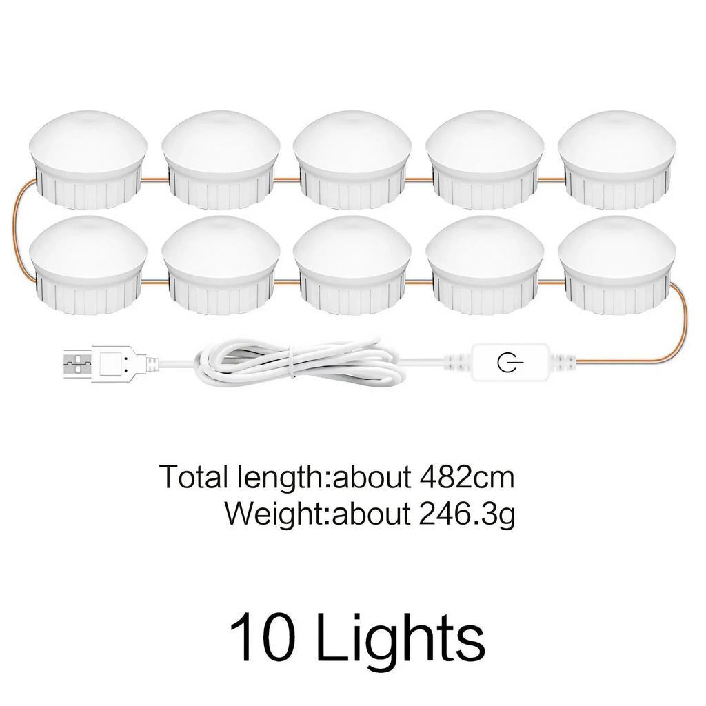 Multi Functional USB Touch LED Cosmetic Mirror Light Suction Cup for Dresser Bathroom Closet