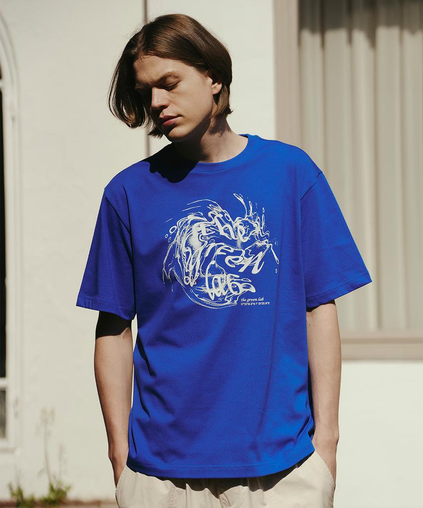 THE GREEN LAB Water Vintage Graphic Short Sleeve T-Shirt [Blue]