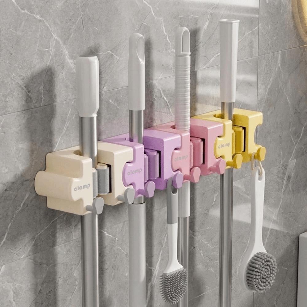 Wall Mounted Macaron Mop Clip Self Adhesive Broom Storage Clip Macaron Mop Holder  for Bathroom