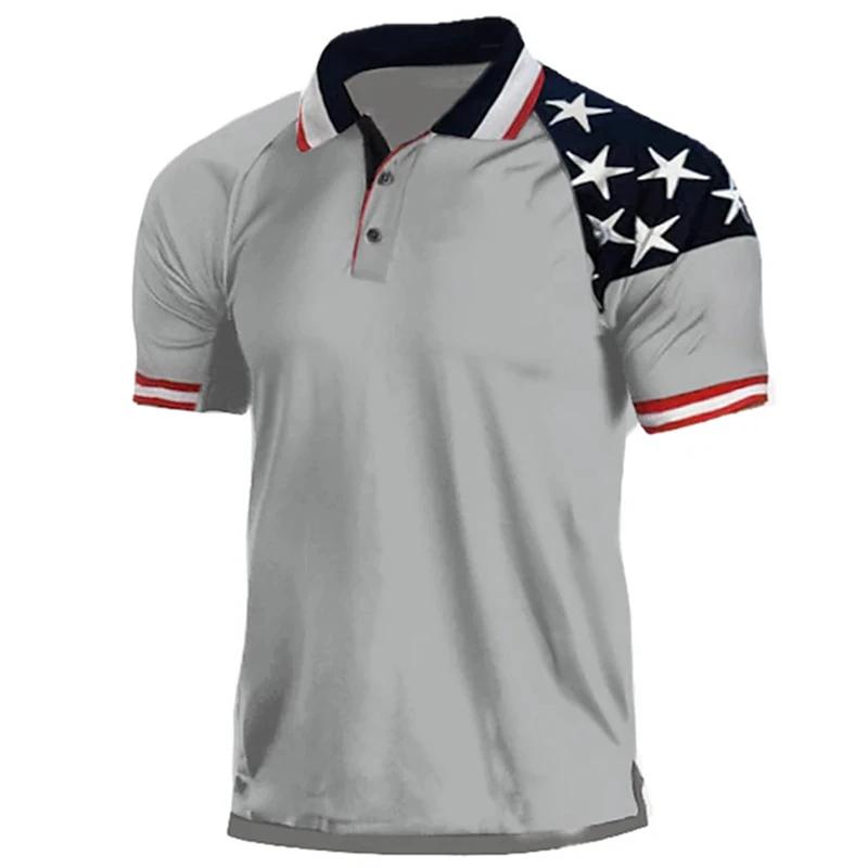Patriotic American Flag Print Polo Shirt, Casual Short Sleeve Top