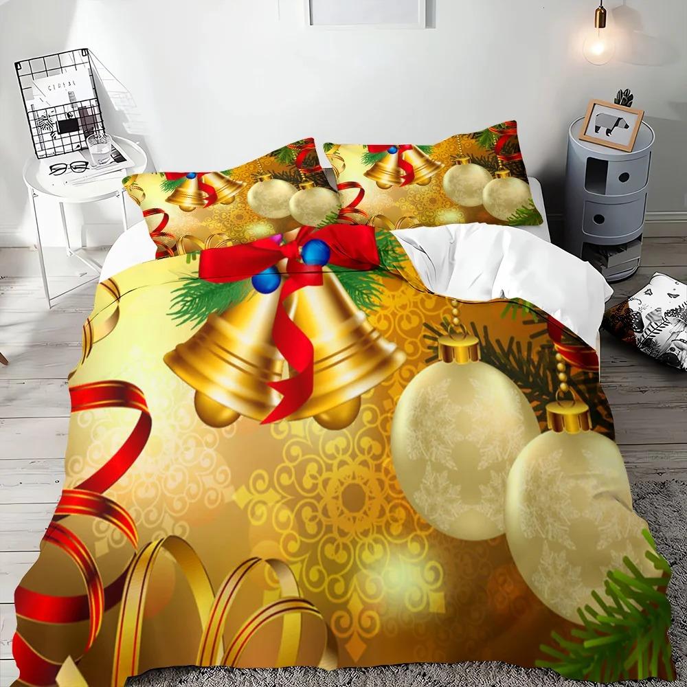 Веселого Рождества пододеяльник Золотой колокольчик бант комплект постельного белья для мальчиков подростков праздничные подарки украшение спальни Queen King Полный размер