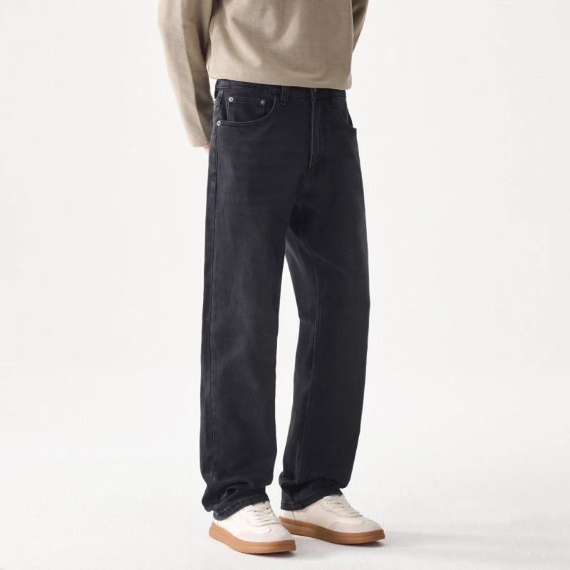 Mens Relaxed Straight Leg Jeans Black Mid Rise 2026 Fall Casual Denim Pants